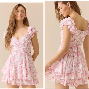 Altar'D State Lainey Double Layered Smocked Ruffle Romper Ivory Pink Floral NWT